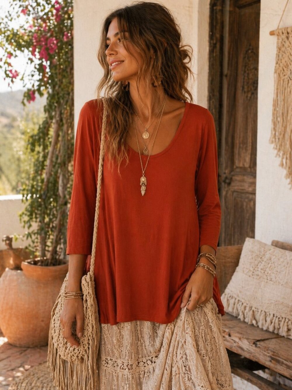 Burnt Orange Scoop Neck Tunic